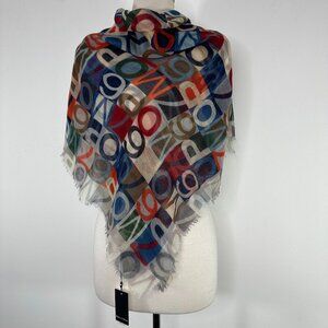 NWT Marco Polo Digital Print Multicolor 100% Wool Woven Scarf 42" x 42"